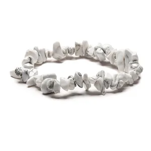Handmade white howlite irregular tumbled stone bracelet with elastic cord for women