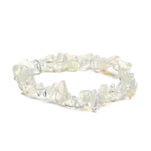 Handmade stretch bracelet featuring irregular translucent moonstone crystal chips