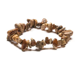 Handmade natural stone bracelet with irregular brown and beige crystal gravel beads