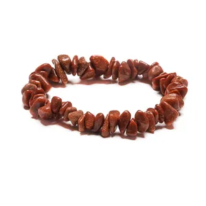 Handmade bracelet with irregular brown goldstone chips on elastic string