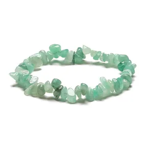Handmade elastic bracelet with irregular light green natural crystal stone chips