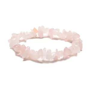 Handmade pink rose quartz crystal bracelet with irregular natural stone beads