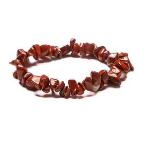 Handmade red jasper chip bracelet with natural stones in polished deep red finish
