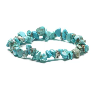 Handmade elastic bracelet with irregular blue turquoise crystal stones in natural style