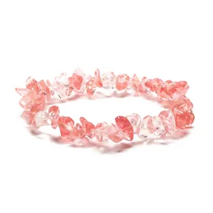 Handmade pink crystal bracelet featuring natural irregular rose quartz stone beads