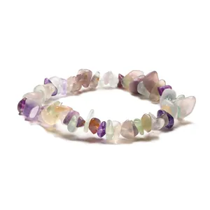 Handmade elastic bracelet with colorful irregular mixed natural crystal gemstones