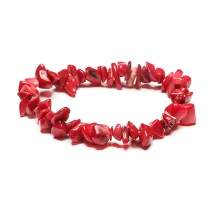 Handmade red irregular crystal stone bracelet with elastic cord for women