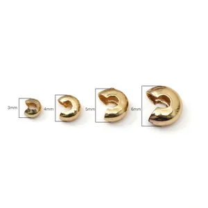 Cuatro tamaños de cuentas de engaste doradas de 3mm a 6mm para bisutería DIY