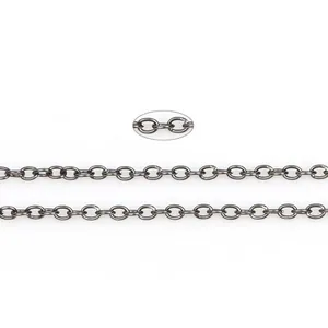 Close-up of gunmetal O-link chain for DIY jewelry making and necklace extension components