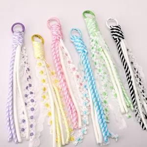 Handmade Tassel Lace Flower Keychain Bohemian Daisy Embroidery Bag Pendant Colorful DIY Accessories For Women Girls Gift