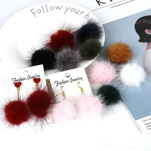 Handmade 3.5cm mink fur ball earring pendants in various colors for DIY jewelry making
