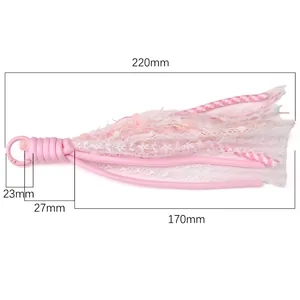 Pink lace tassel keychain pendant with alloy ring and mesh fabric detail, 220mm long