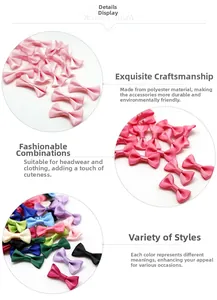 Detailed close-up of handmade polyester ribbon bows in various vibrant colors for DIY crafts