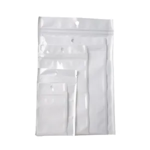 Sac d'Emballage de Bijoux en Film Perlé Blanc Pochette avec Fermeture Zip et Trou de Suspension pour Boucles d'Oreilles Collier