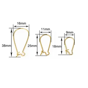 Three sizes of golden iron U-shape kidney earring hooks for DIY jewelry making