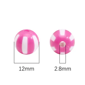 Two-tone pink and white 12mm acrylic watermelon beads with 2.8mm hole for DIY jewelry making