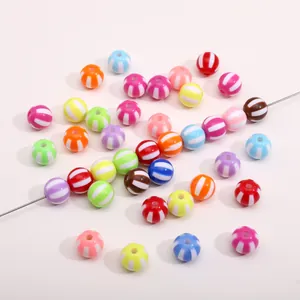Colorful 12mm acrylic watermelon striped round beads for DIY jewelry and bracelets