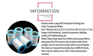 Information table showing clear nylon beading wire specs from 0.2mm to 1.0mm for DIY crafts