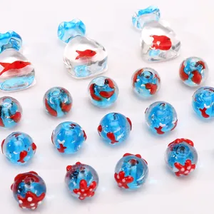 Perles en Verre Lampwork Faites à la Main Animaux Marins Étoile de Mer Baleine Poisson Rouge Design Bulles pour Bijoux DIY