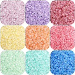 Detailed grid view of 4mm faceted glass beads in nine vibrant colors for DIY jewelry making
