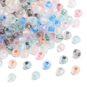 Detailed view of 4mm faceted iridescent glass beads in mixed colors for DIY jewelry