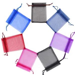 Set de bolsas de organza de colores con cordón en 7 tonos para joyas y embalaje