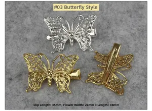 Détails de pinces à cheveux vintage en laiton avec motifs papillon en or et argent