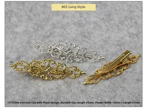 Détail de la pince à cheveux vintage à motif floral ajouré avec plaque en métal de 15x57mm