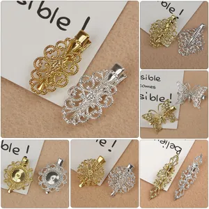 Pince à Cheveux en Laiton Ajouré Style Palais Vintage Papillon Ancien Fleur Filigrane Épingle à Cheveux pour Femmes Bijoux