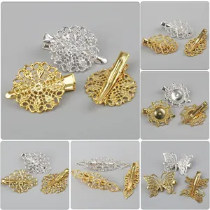 Barrettes à cheveux papillon en métal doré et argenté au design filigrane