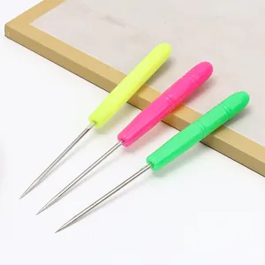Three-piece colorful plastic handle sewing awls with sharp metal tips for DIY leather craft