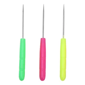Three-piece colorful plastic handle sewing awl set with metal needles for leather DIY craft