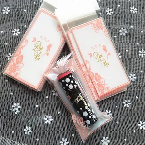 Pink rose floral self-adhesive packaging bags with decorative cards for lip balm storage