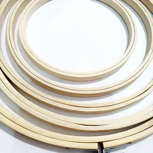 Set of round bamboo embroidery hoops in various sizes with silver adjustment screws