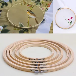Natural Bamboo Embroidery Hoop Round Cross Stitch Hoop Ring With Metal Adjustment Screw For Manual DIY Embroidery Art Craft Needlework Tool
