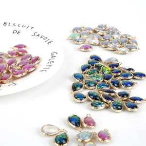 Pendentifs gouttes en résine avec bordure en cuivre doré pour fabrication de boucles d'oreilles