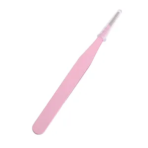 Pink stainless steel tweezers for lash extension and DIY crafts with protection cap