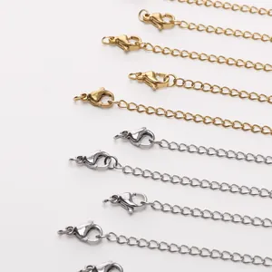 Stainless steel extension chains with lobster clasps in gold and silver finishes