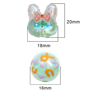 Cuentas de acrílico de 16mm y dijes de conejo de 20mm para accesorios de joyería DIY
