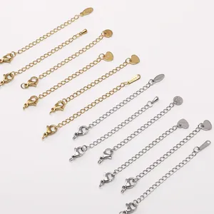 Stainless Steel Extension Chain With Lobster Clasp Necklace Bracelet Connector Heart Round Tag Jewelry Making Findings Supplies