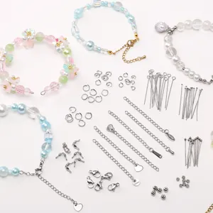 Set joyería acero inoxidable con cierres de langosta, anillas y pulseras de cuentas