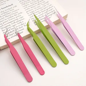 Colorful 10mm stainless steel tweezers set with straight and curved tips for DIY craft