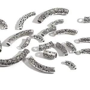 Antique silver alloy curved spacer beads with hollow patterns for DIY jewelry making