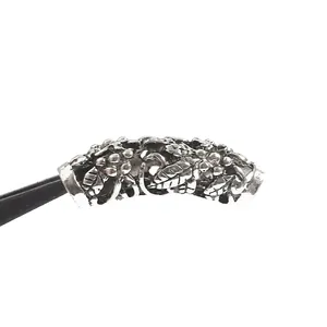 Antique silver curved alloy tube bead with floral relief for DIY jewelry making