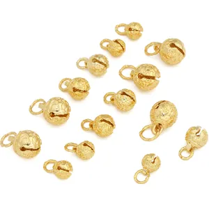 Golden 18K gold-plated tiger head bell pendants with star moon pattern for DIY jewelry