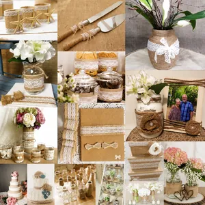 Rollos de cinta de yute natural con encaje blanco para bodas rústicas y decoración