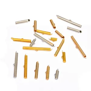 Polished gold and silver metal slider end tubes with loops for DIY jewelry making
