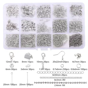 Organisateur Fournitures de Bijouterie DIY Multi-Compartiments Métal Électroplaqué Fermoir Mousqueton Crochet Boucle Anneau