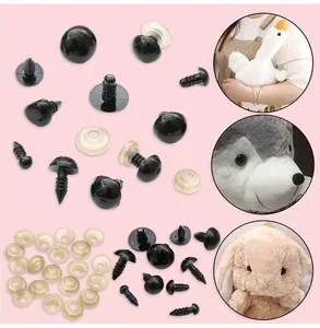 Macro-opname van veiligheidsogen en sluitringen voor DIY knuffels en speelgoed