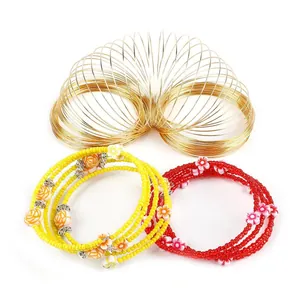 DIY jewelry memory steel wire loops with colorful multi-layer beaded floral bracelets